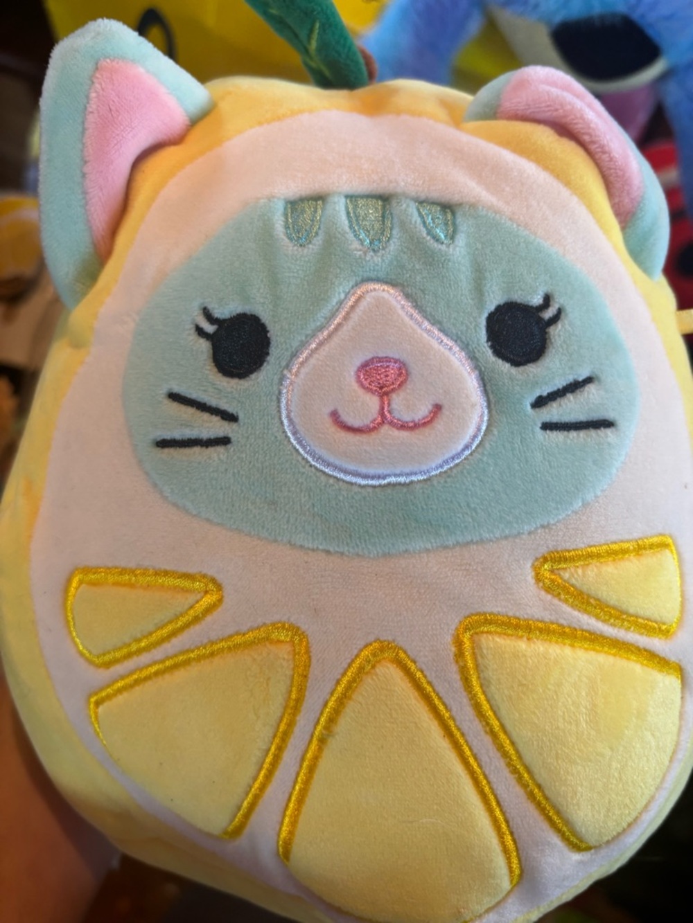 Plush Fruit Cat Squishmallow-Style Soft Toy in Pastel Yellow & Mint